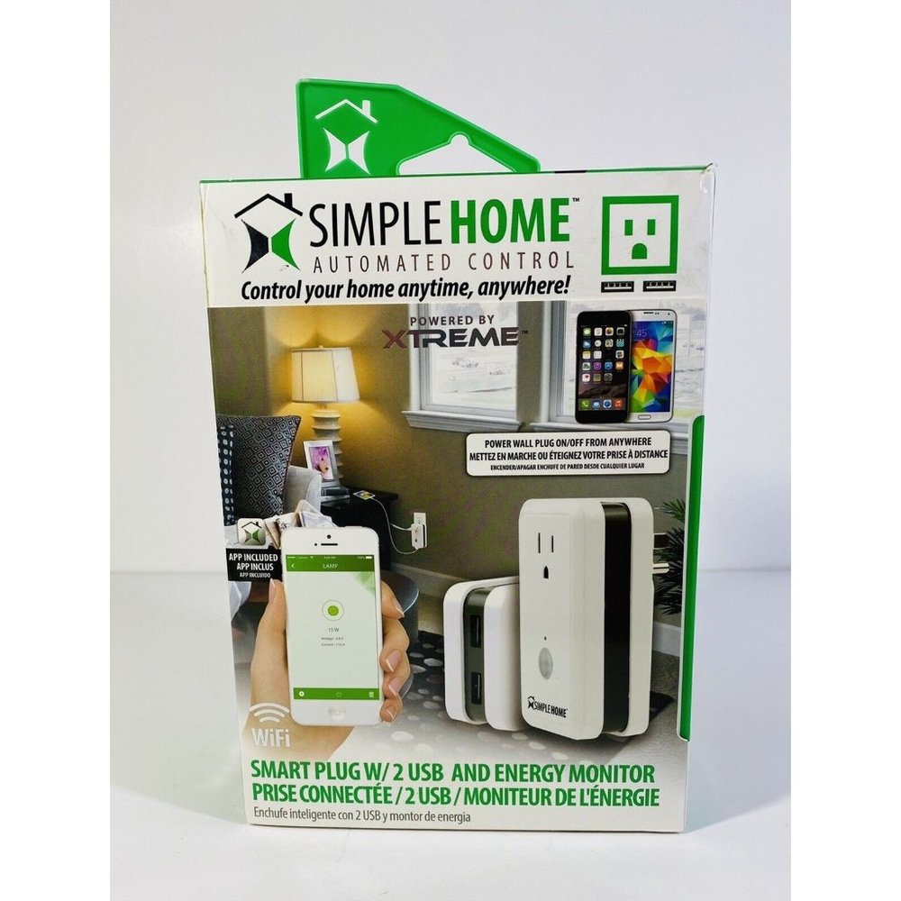 Simple Home XWS7 1002 WHT Wifi Smart Controlled Wall Outlet 2 USB Energy Monitor